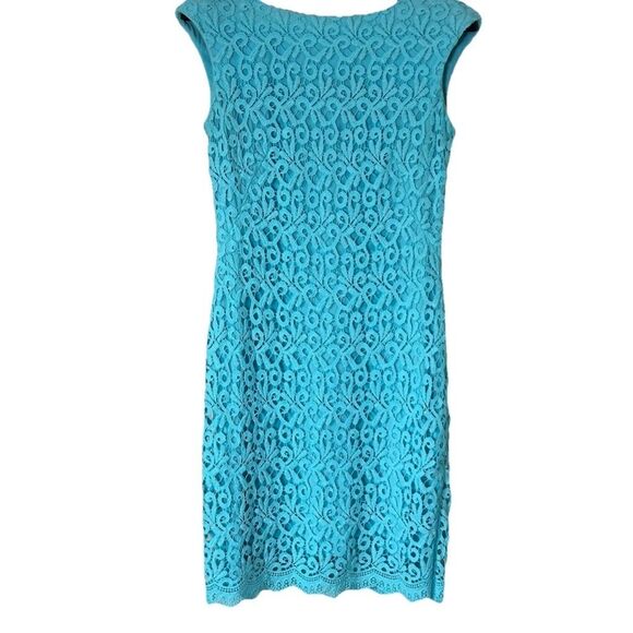 Lauren Ralph Lauren Dress A-Line Lace Sleeveless Career Size 8 LRL Turquoise - Picture 2 of 8